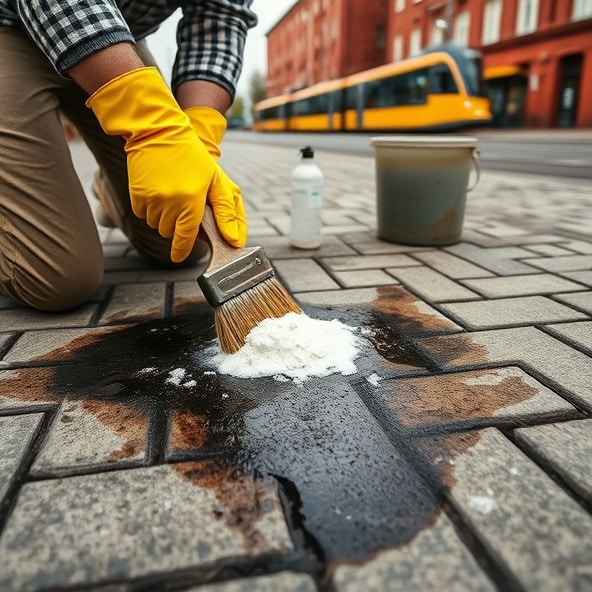 usuwanie plam oleju z kostki łódź